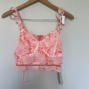 Kendall + Kylie Orange & White Palm Print Ruffle Cropped Tank Top Sz M NWT